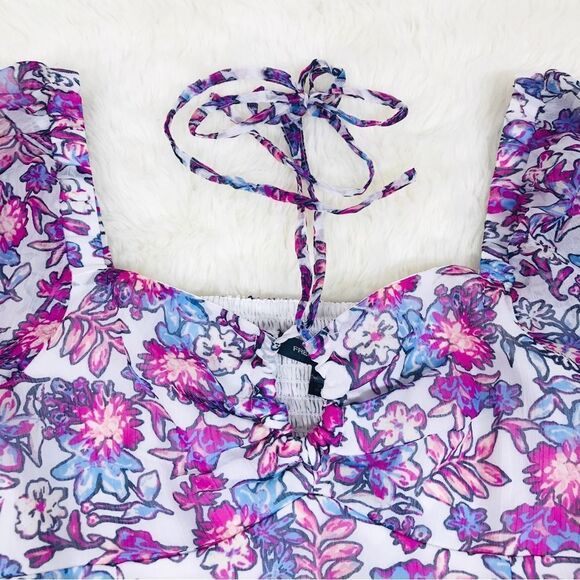 FRENCH CONNECTION Floral Halter Peplum Top Smocked‎ Pink Purple Size Large New - Picture 5 of 15